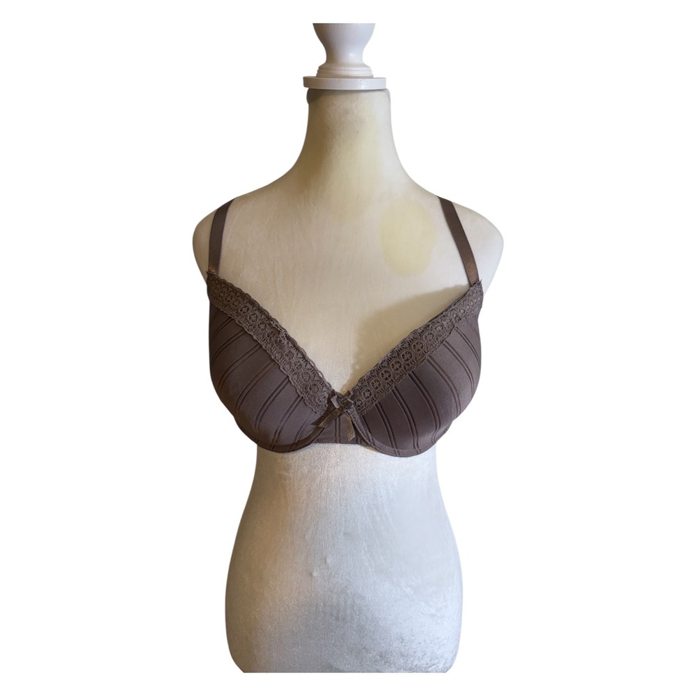 Body‎ Embrace Underwire Bra Women 38C Brown Lace Trim Striped 2770-49